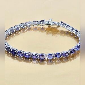 925 Sterling Silver Tennis Bracelet 18cm with Natural Iolite Gemstone